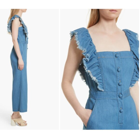 SEA NY Ruffled Shoulder Denim Jumpsuit - Picture 2 of 13